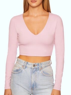 Susana Monaco very v long sleeve crop top Waterlily pink purple size Large